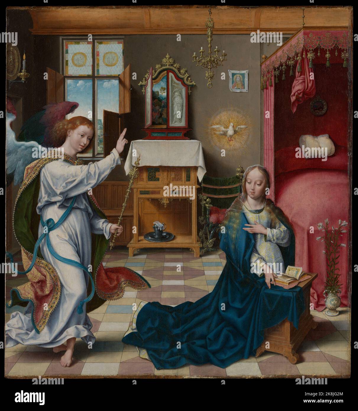Joos van Cleve (Netherlandish, Cleve ca. 1485–1540/41 Antwerp) - The Annunciation - Oil on wood. Stock Photo