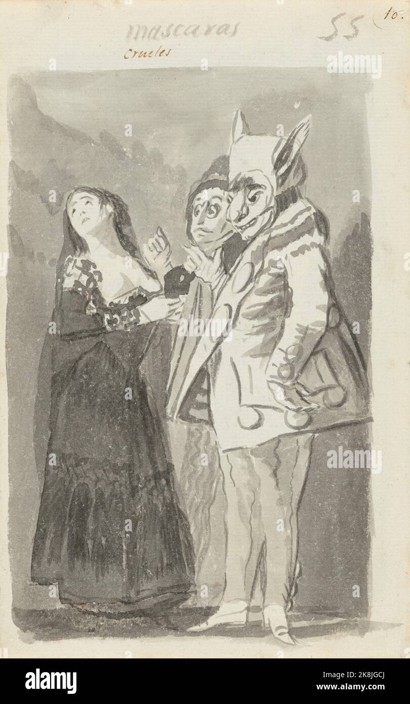 Francisco José de Goya - (1747 - 1828 ) - was a Spanish romantic painter and printmaker -  Mascaras crueles (Cruel Masks) [recto] Stock Photo