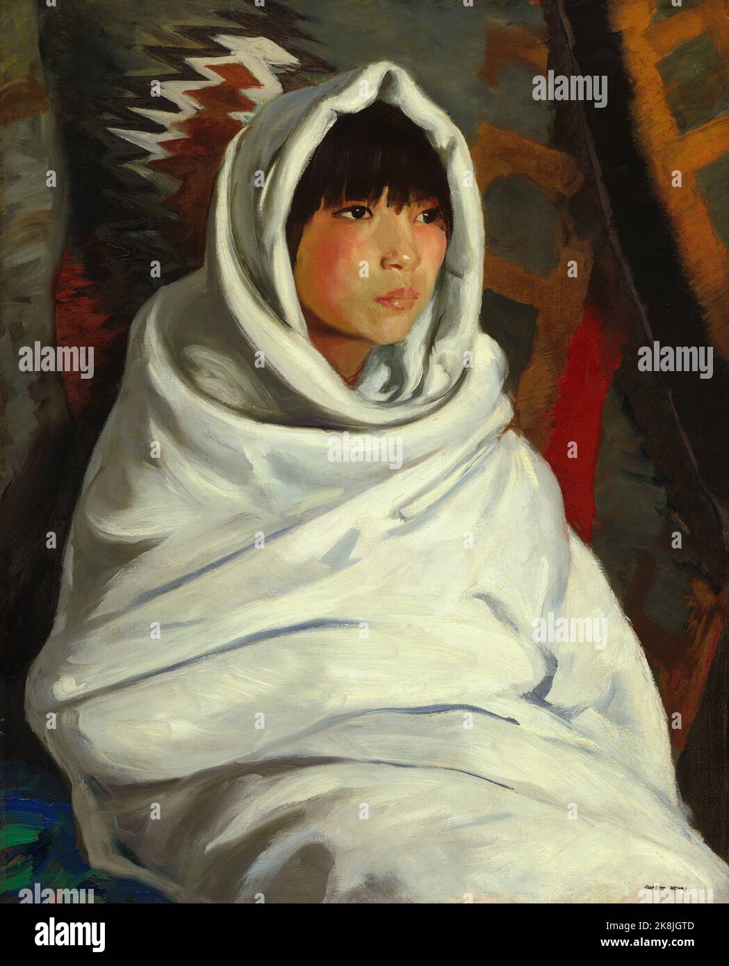 Robert Henri - American Painter  ( 1865 - 1929) - Indian Girl in White Blanket Stock Photo