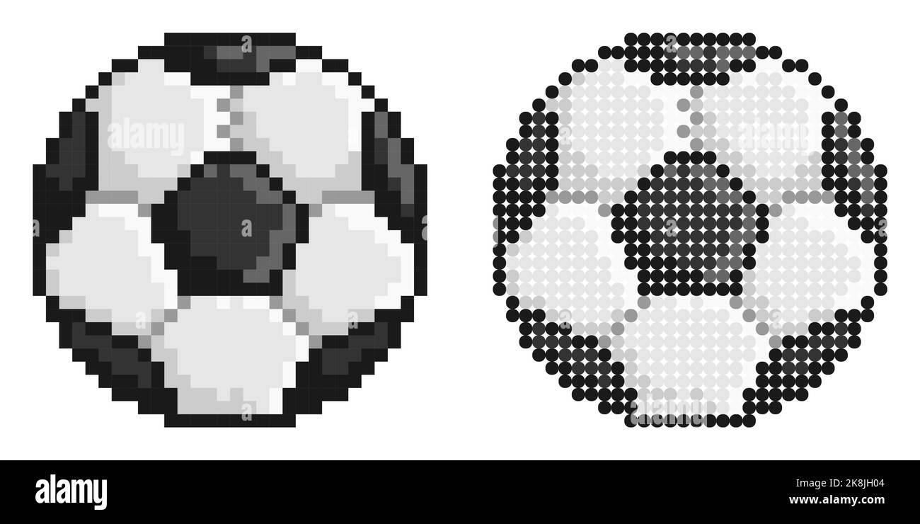 Pixel icon. Black and white classic soccer ball. Football sport game. Simple retro game vector isolated on white background Stock Vector