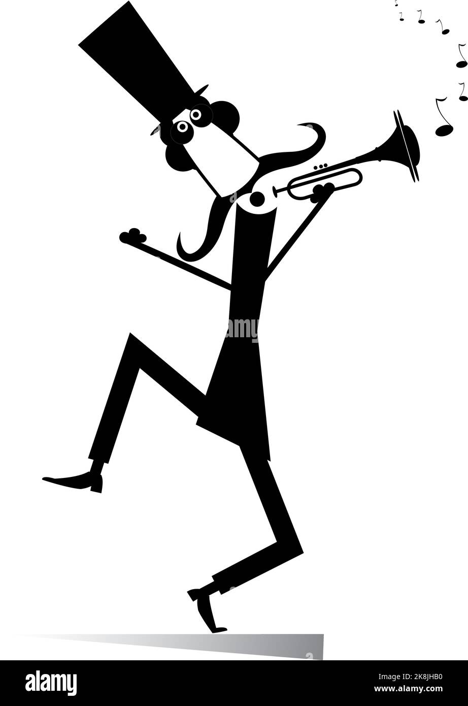 Cartoon long mustache trumpeter is playing music illustration isolated