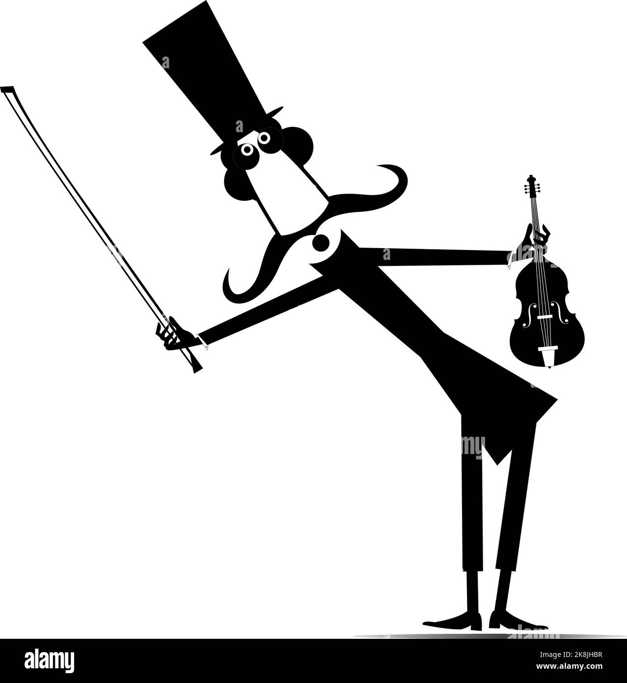Cartoon long mustache violinist illustration isolated. Long mustache