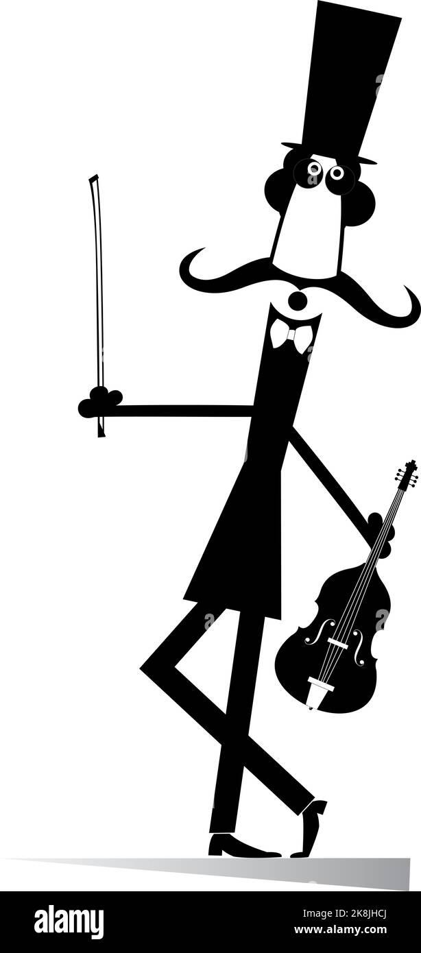Cartoon long mustache violinist illustration isolated. Long mustache