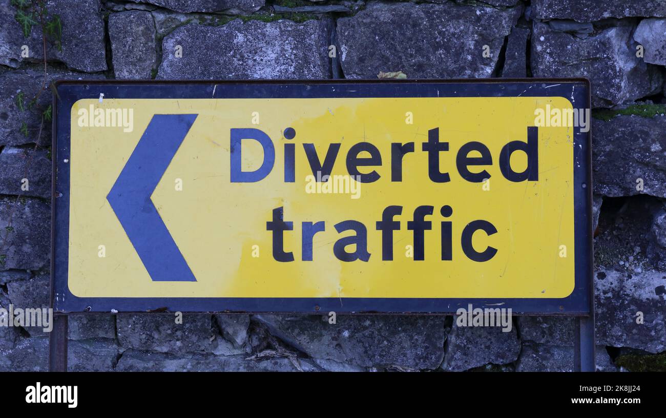 Road sign indicating direction for Diverted Traffic. Stock Photo