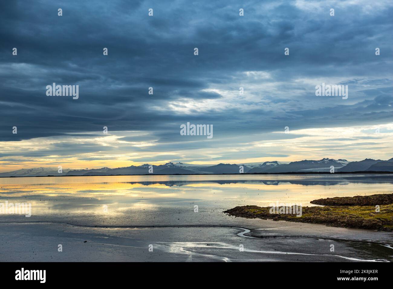 Icelandic landscape, moody sunset and black beach Stock Photo