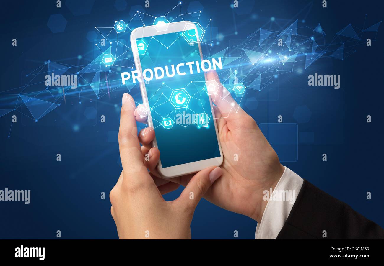 Using Phone Technology Hand using smartphone with technology concept Stock Photo - Alamy