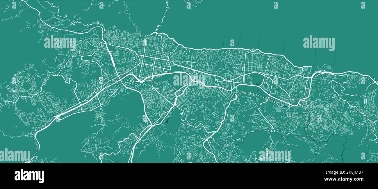 Vector map of Caracas, Venezuela. Urban city green road map poster illustration. Caracas map art. Stock Vector