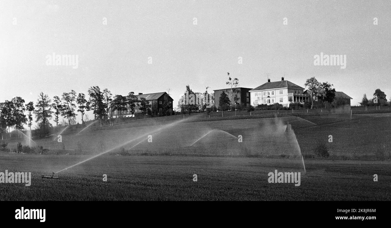 Vestfold 19700610 Summer and drought in Eastern Norway. The long drought period has led to a precarious situation for agriculture. Here from Vestfold Agricultural School, where 40 scatterers go night and day. Photo: NTB / NTB Stock Photo