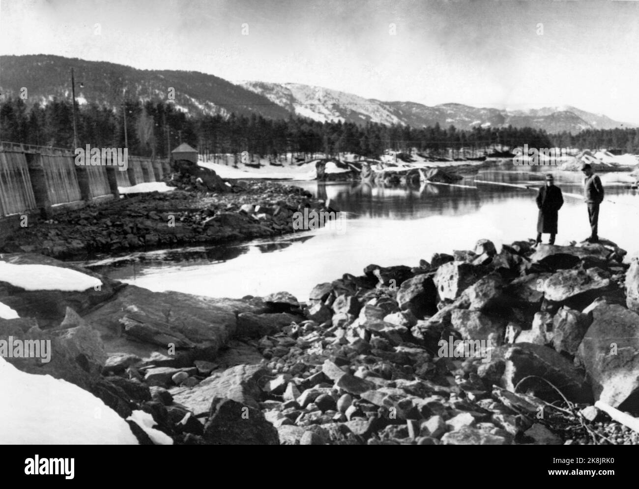 Kristiansand 19660419. Low rainfall has led to water shortages in the Byglandsfjord. They tend to have five meters of water height in the magazines, now the height is 50 cm, according to Kristiansand Electricity Works. Photo: NTB / NTB  SPBEKEIL Stock Photo