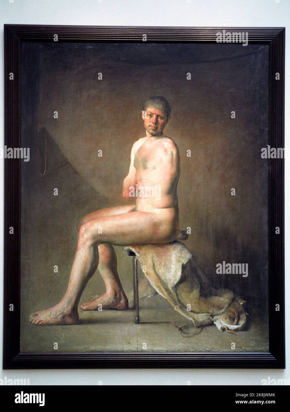 Oslo 19950907: Odd Nerdrum's painting by the disabled sportsman Cato Zahl Pedersen is hung in Blomquist's art trade. Photo: Rune Petter Ness NTB / NTB NB! Odd Nerdrum is a registered artist at Bono, contact them before use. Stock Photo