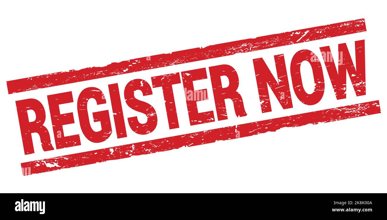 REGISTER NOW text written on red rectangle stamp sign Stock Photo - Alamy