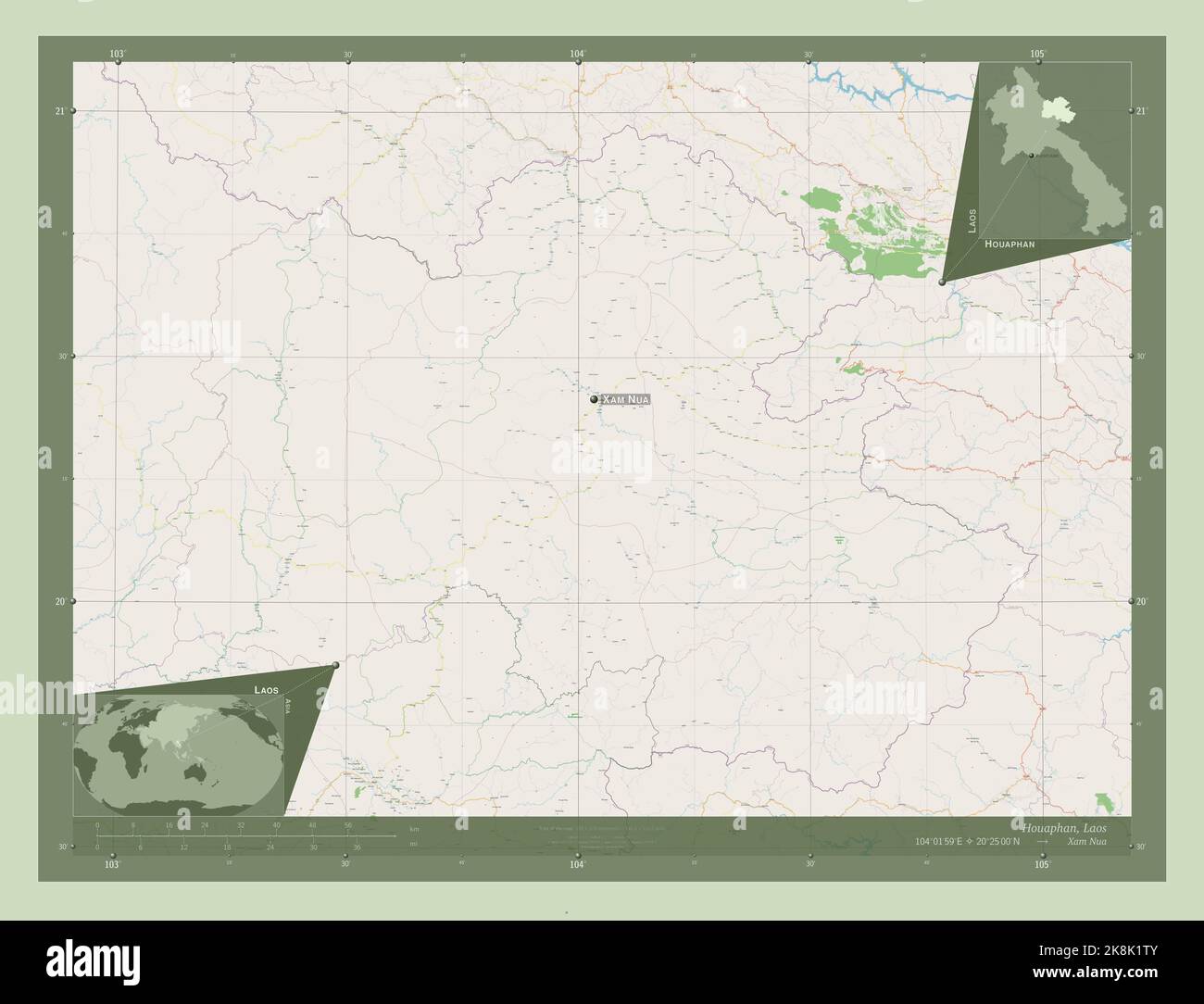 Houaphan, province of Laos. Open Street Map. Locations and names of