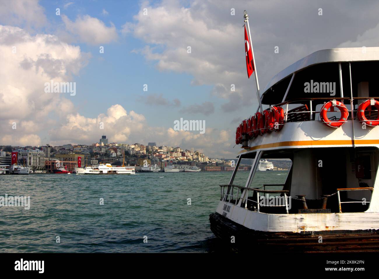 Passenger ferry waiting to depart, Golden Horn, Eminonu District of Istanbul, Turkey Stock Photo