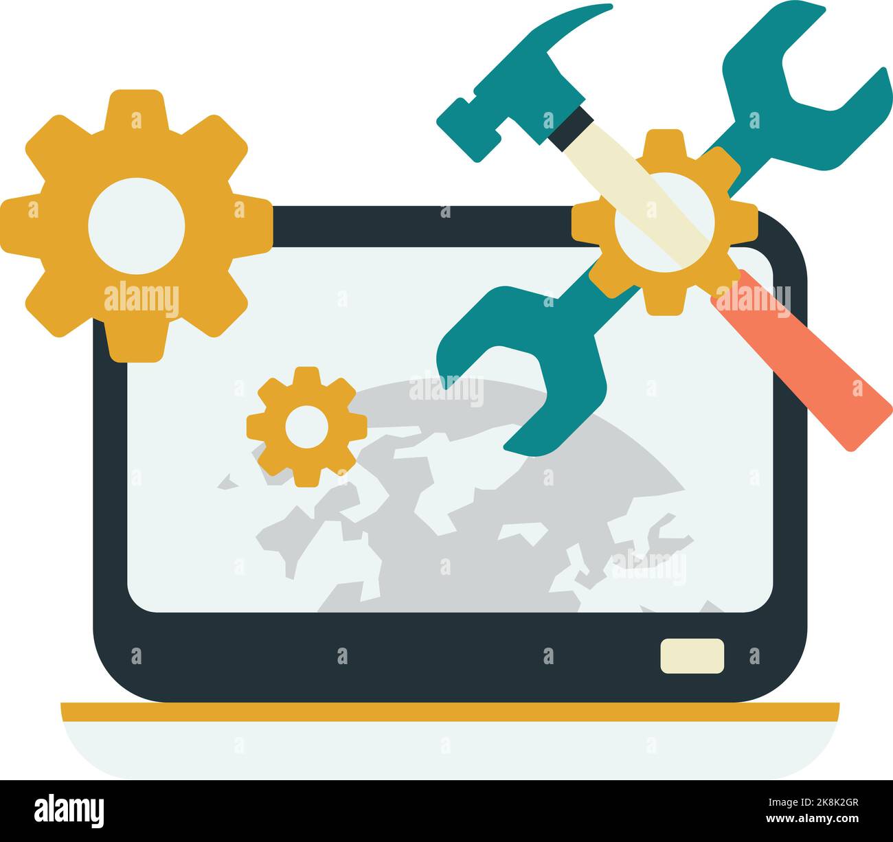 laptop and cogs illustration in minimal style isolated on background ...
