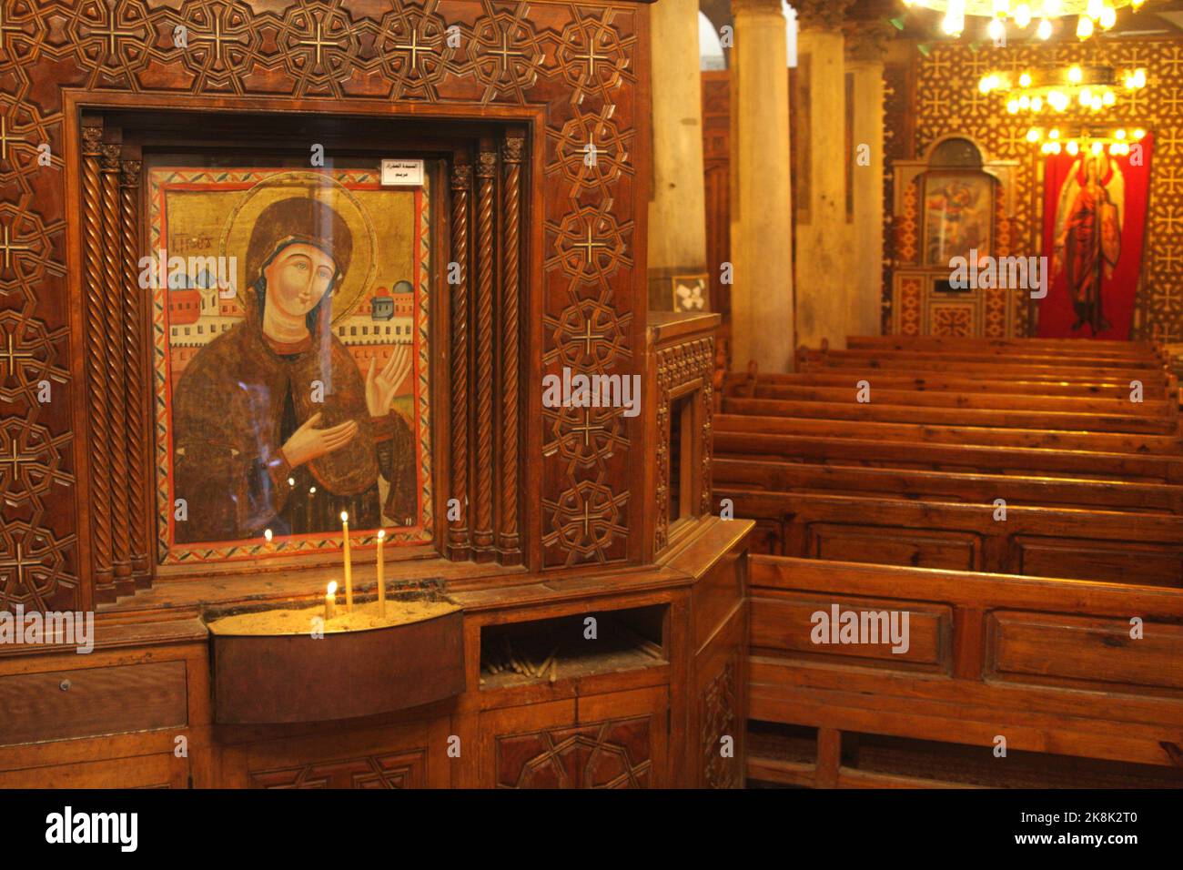 Icon of the Virgin Mary, Saints Sergius and Bacchus Coptic Church, Coptic Cairo, Egypt Stock Photo