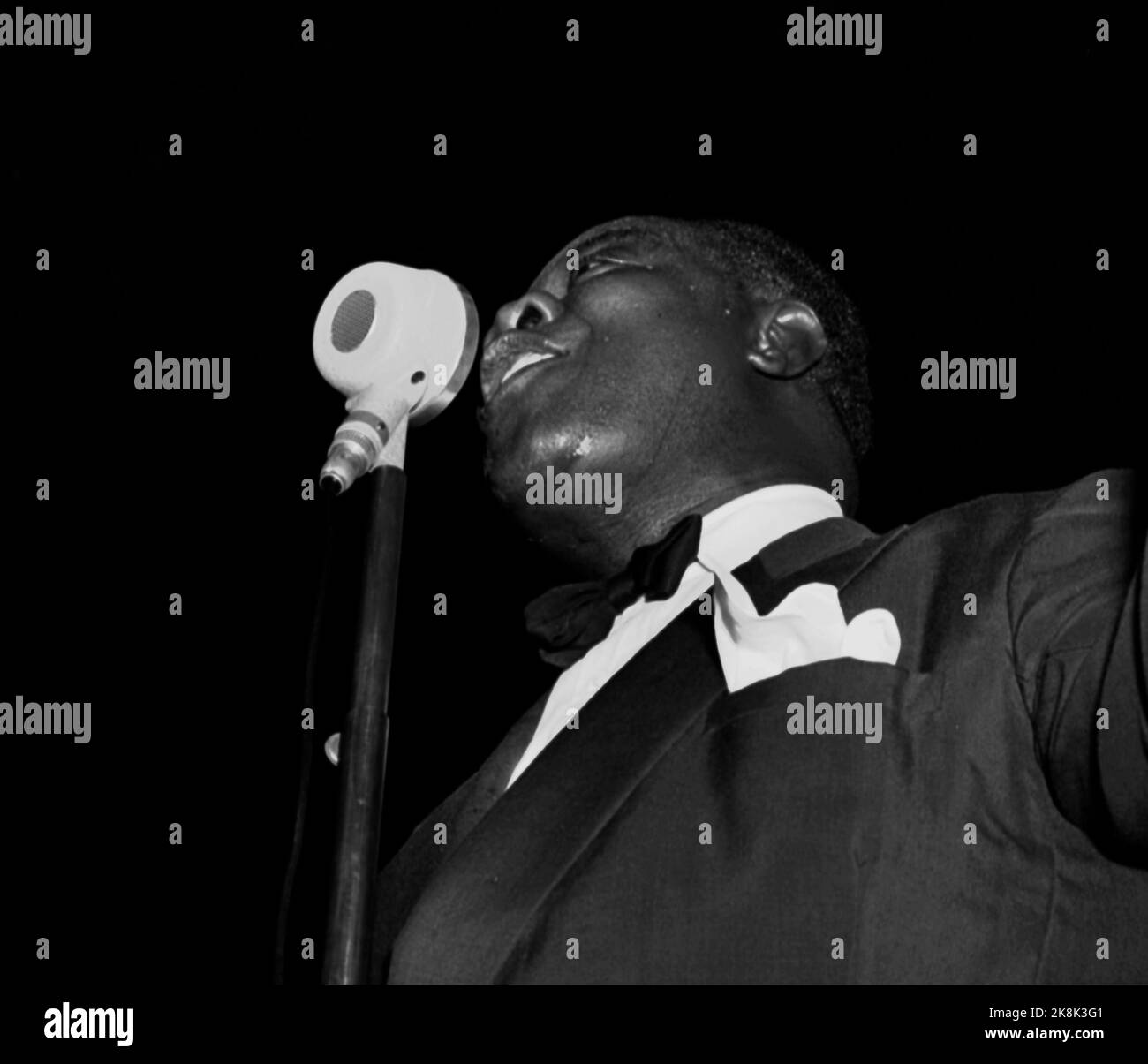Oslo 1952; Trumpet player and singer Louis Armstrong (1901-1971) gave ...