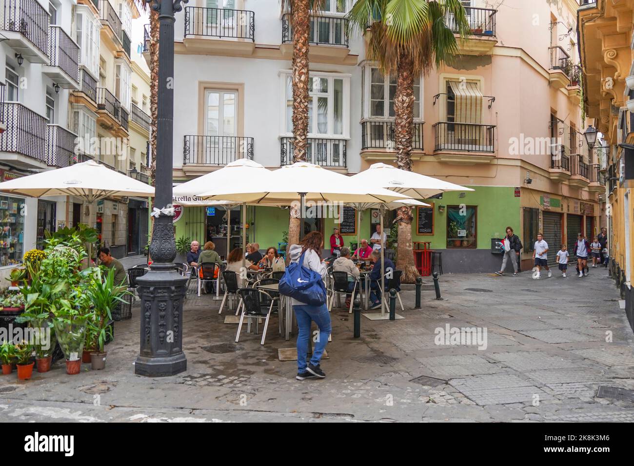 Small corner in the town of Cadiz, Andalusia, Costa de la luz, Spain. Stock Photo