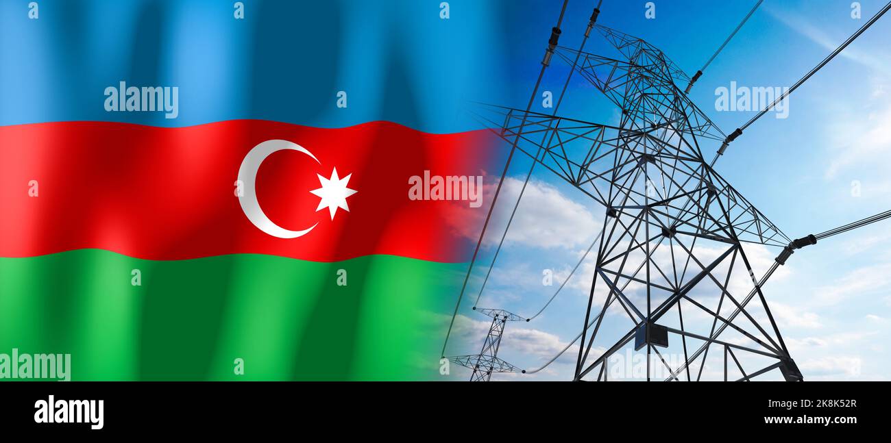 azerbaijan-country-flag-and-electricity-pylons-3d-illustration