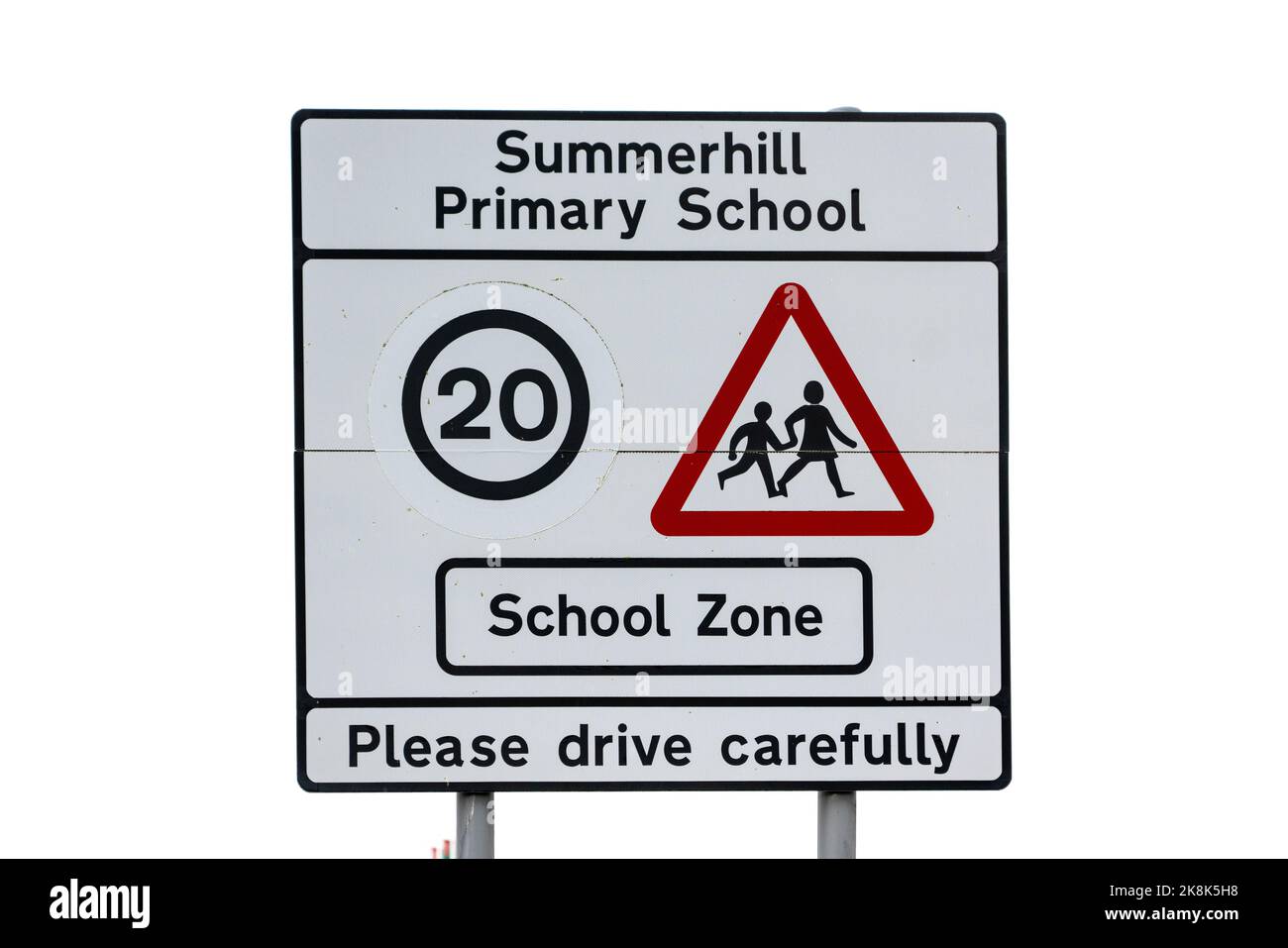 School Safety Zone Sign. Summerhill School Maghull Stock Photo
