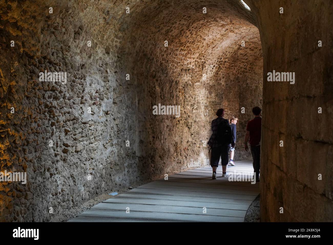 Gallery under the Roman theatre of Cádiz (Theatrum Balbi) ancient structure in Cádiz, Andalusia, in southern Spain. Stock Photo