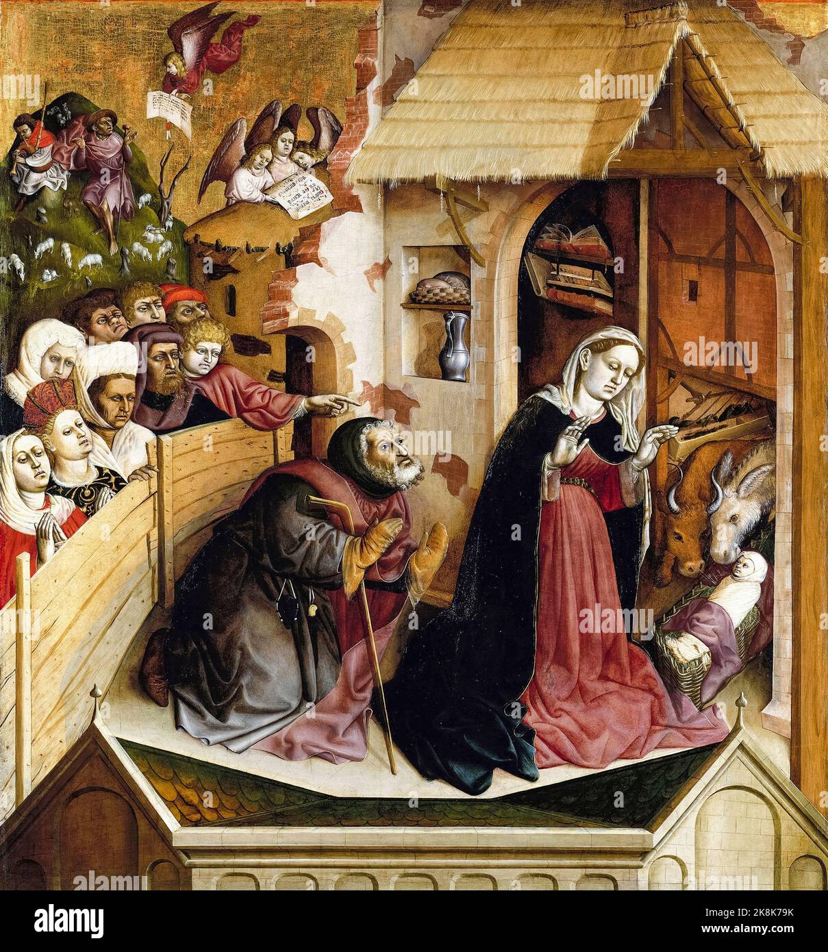The Birth of Jesus Christ (The Nativity), The Wings of the Wurzach Altar, painting in oil on wood by Hans Multscher, 1437 Stock Photo