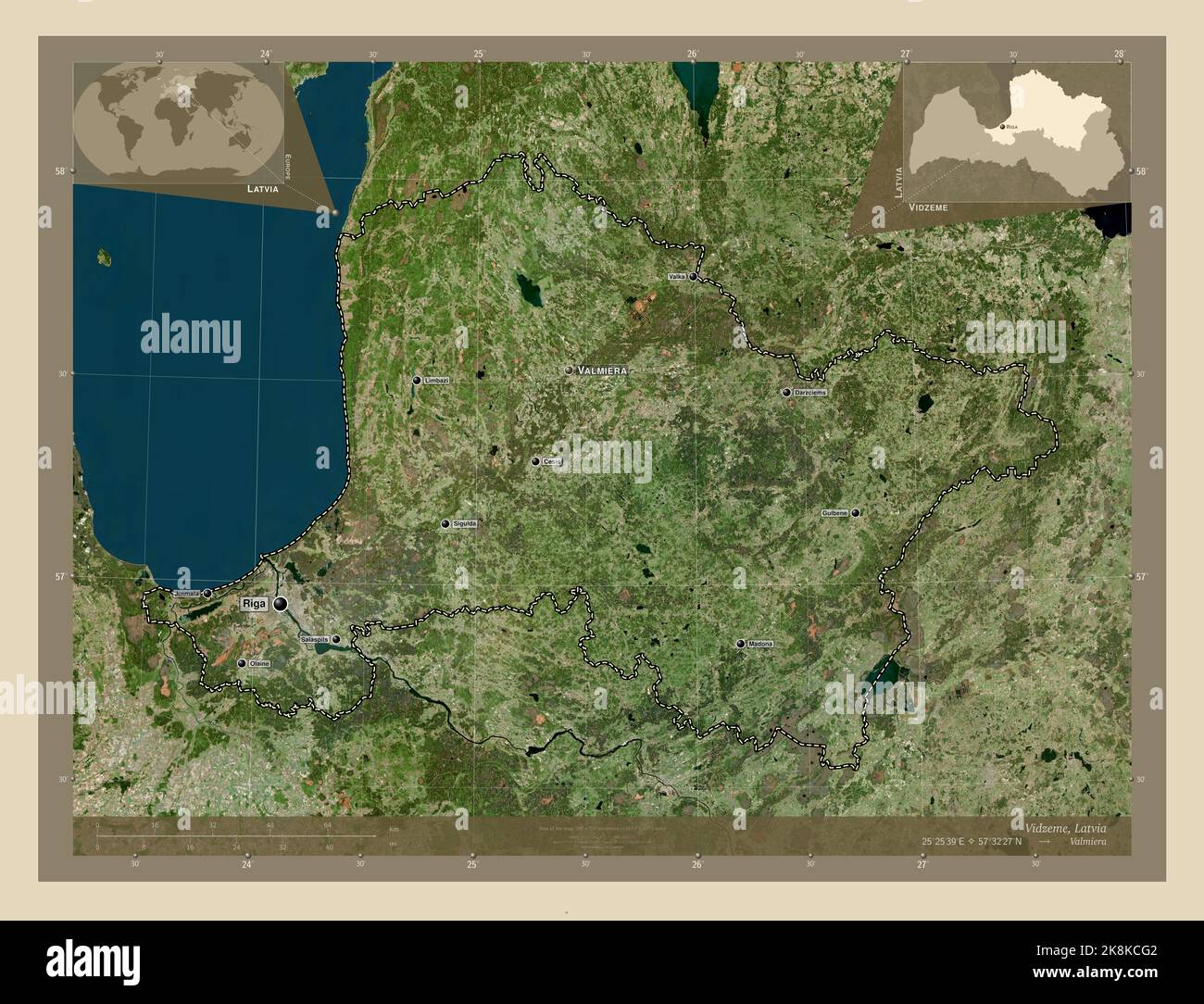 Vidzeme, province of Latvia. High resolution satellite map. Locations ...
