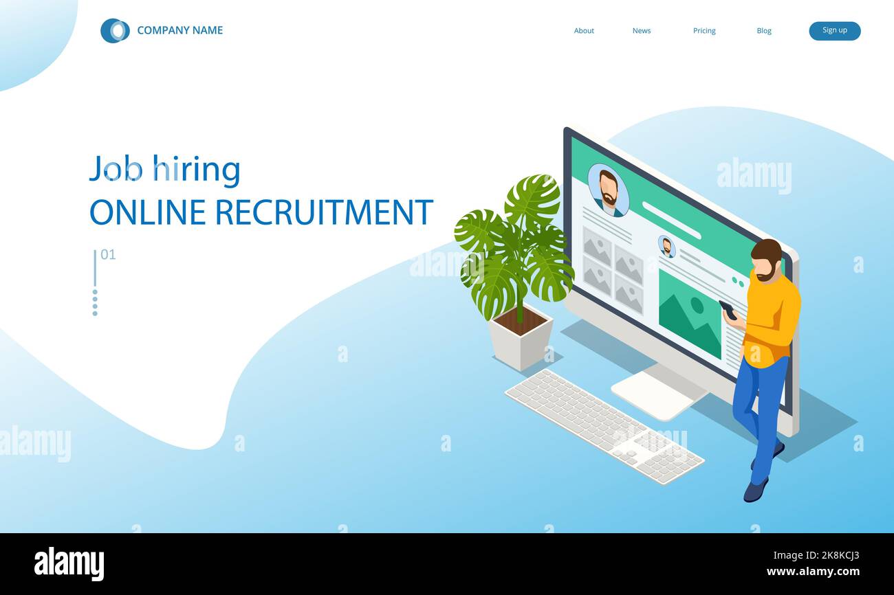 Isometric hiring and recruitment concept for web page, banner ...
