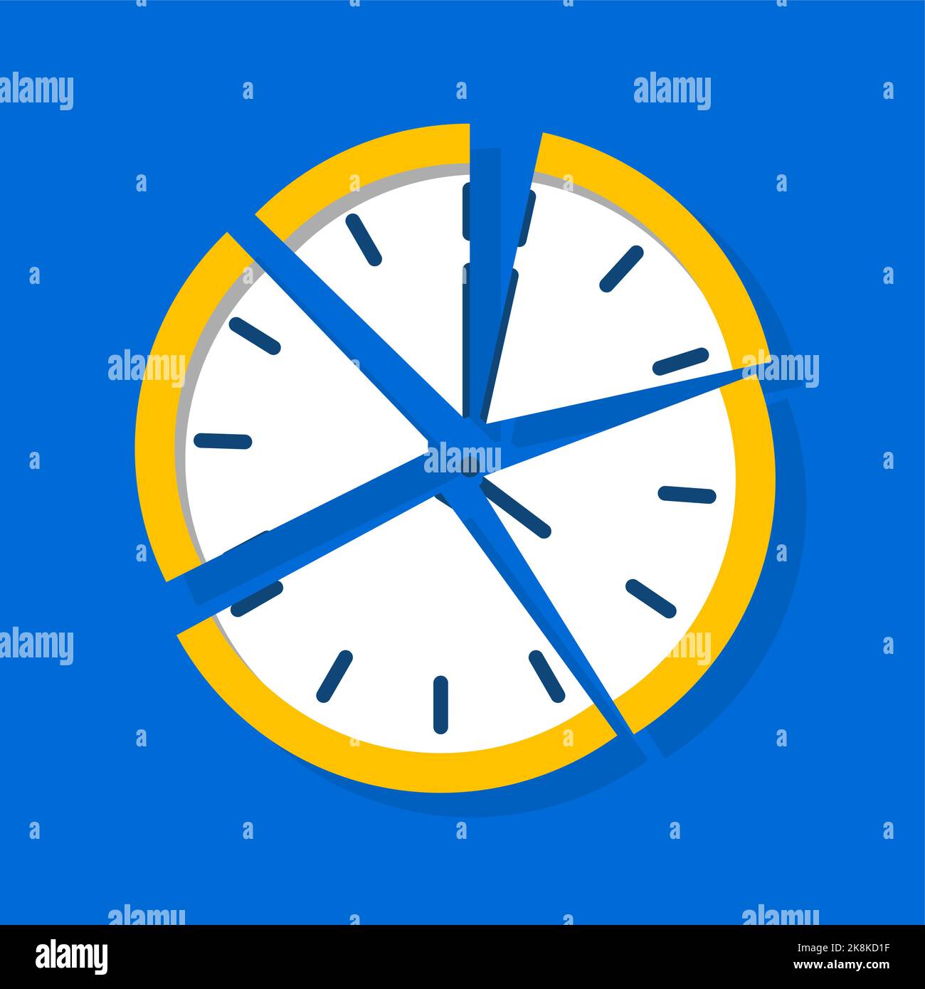 Illustration of a broken clock with a blue background. Vector Stock