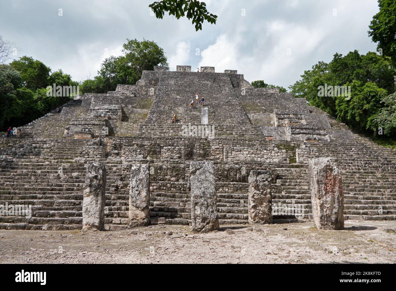 View of Calakmul, a Maya archaeological site deep in the jungles of the Mexican state of Campeche. The pyramid known as Structure 2 (or Structure II) Stock Photo