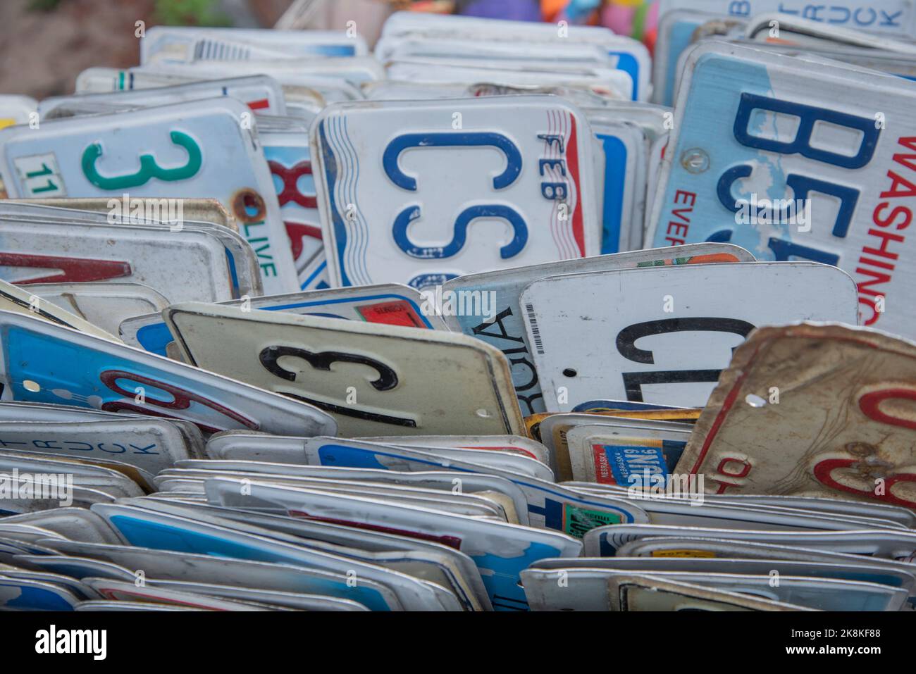 State license plates on sale as souvenirs in Provincetown, Cape Cod, Massachusetts Stock Photo