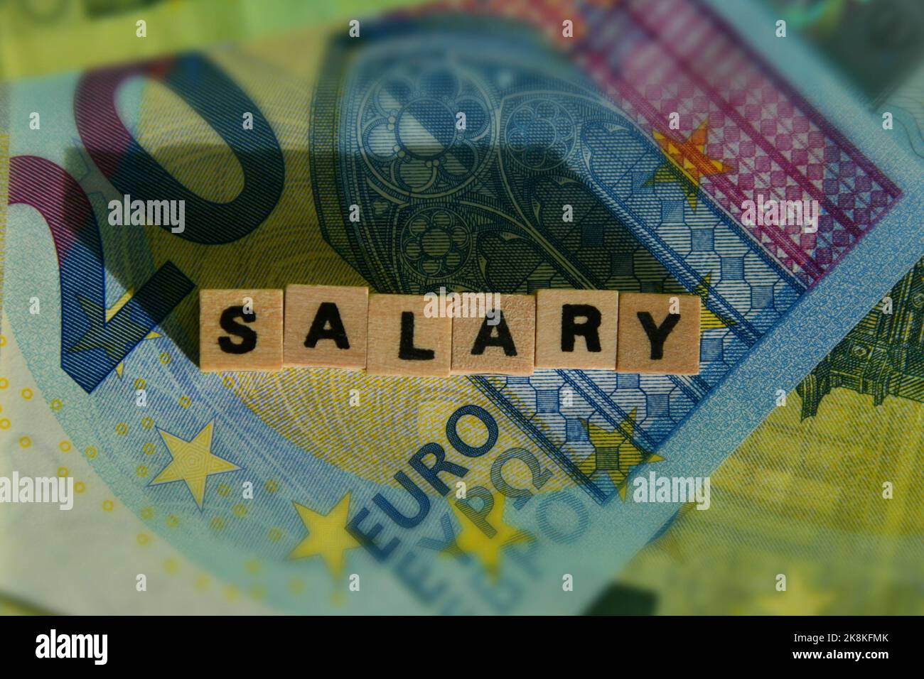 the word salary and euro bank notes Stock Photo