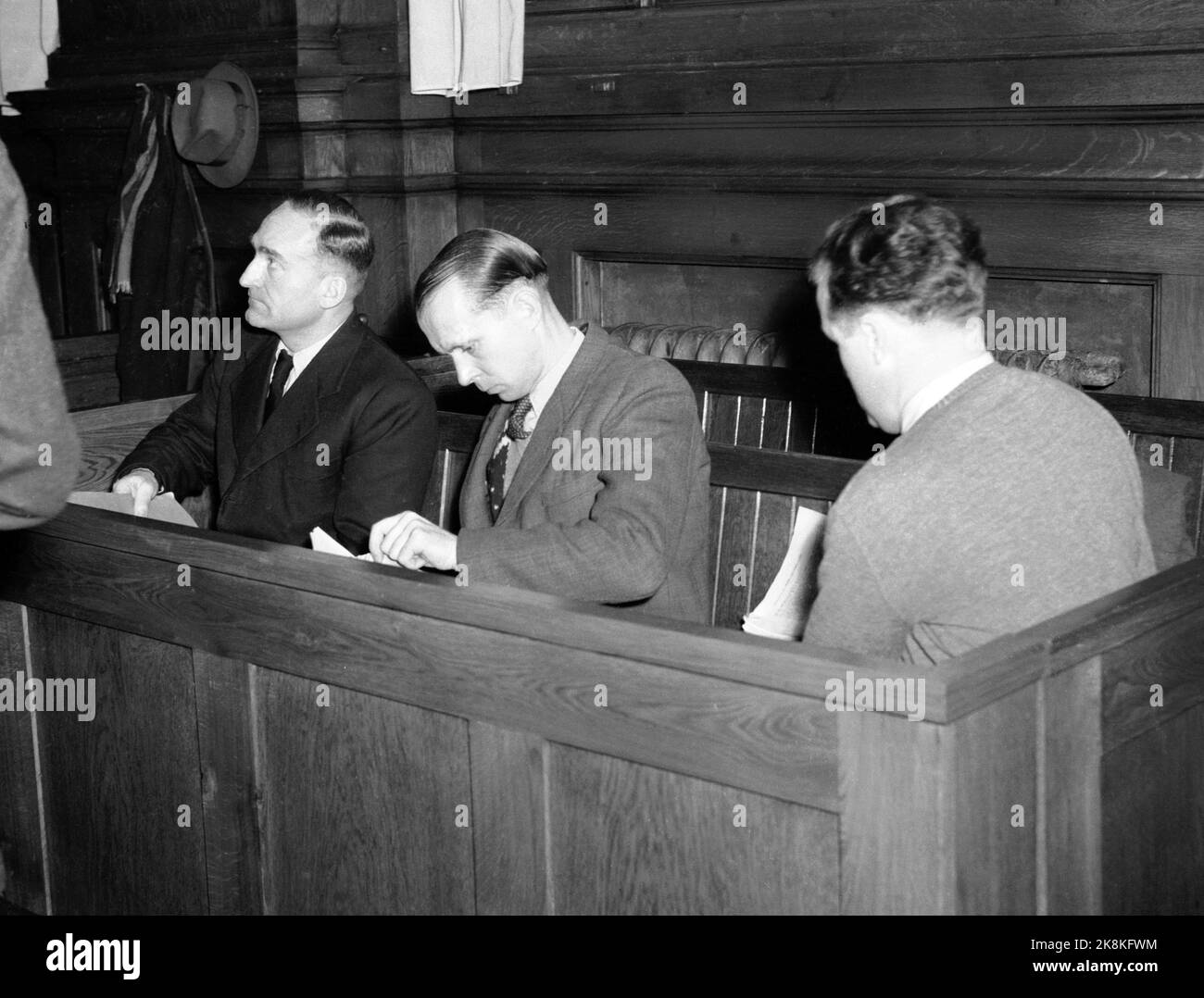 Oslo, 1946. Gestapists in the Court of Appeal. Richard Wilhelm Hermann Bruns is a German SS officer associated with Gestapo stationed in Norway, Rudolf Theodor Adolf Schubert was employed by Sipo in Oslo. During the time in Norway he tortured at least 11 Norwegians and killed two. and crime secretary Emil Clemens from Gestapo. They were all sentenced to death. Photo: NTB Stock Photo