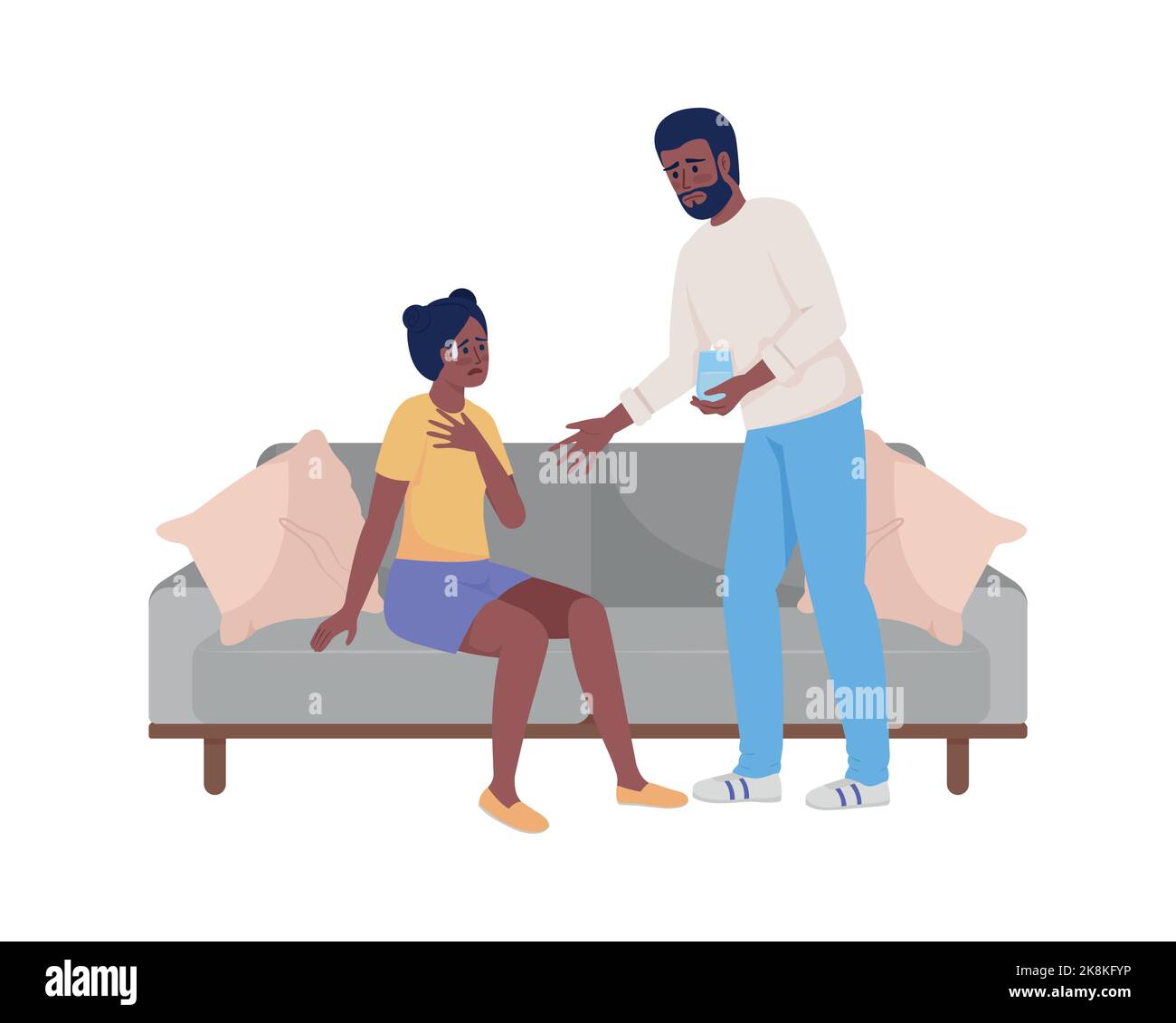 Man calming down crying friend semi flat color vector characters Stock Vector