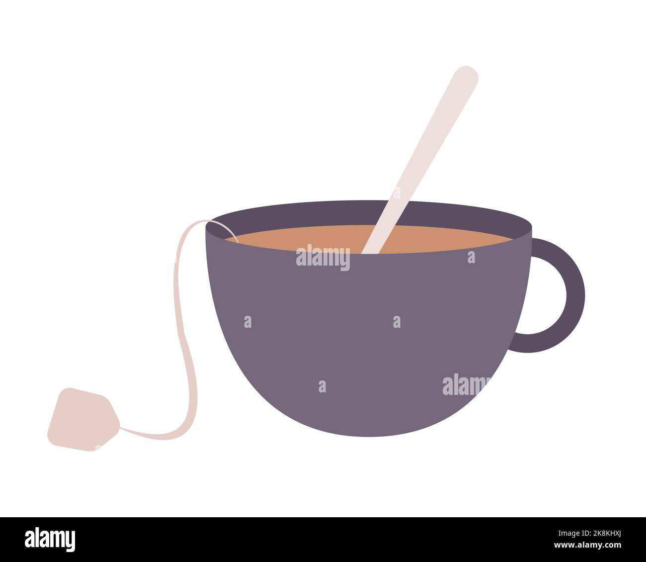 Cup of tea with spoon semi flat color vector object Stock Vector