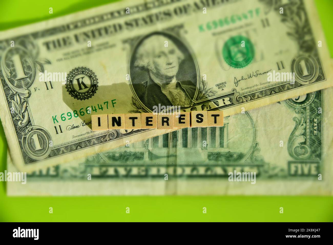 Interest and dollar notes Stock Photo
