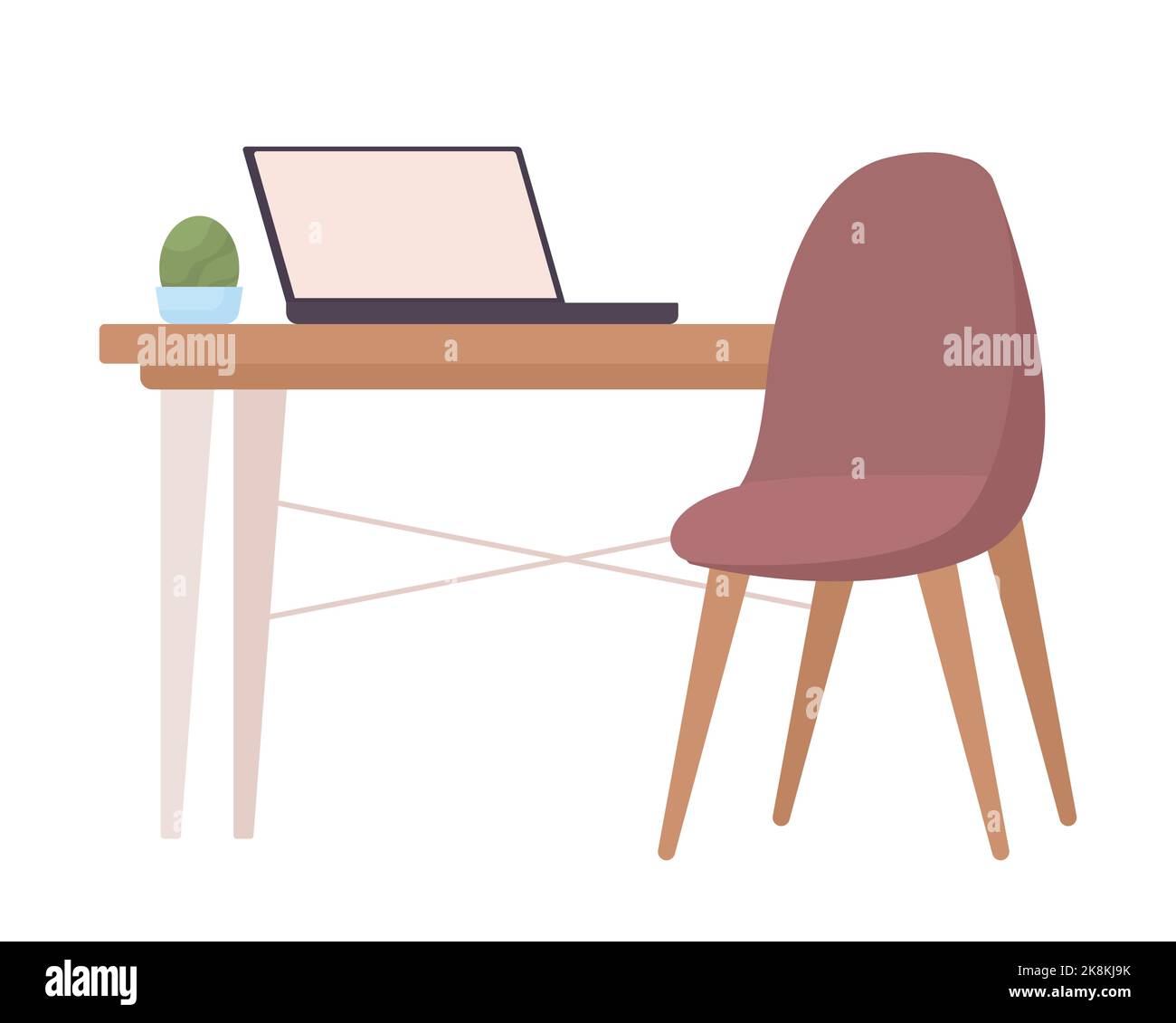 Workplace with laptop semi flat color vector object Stock Vector
