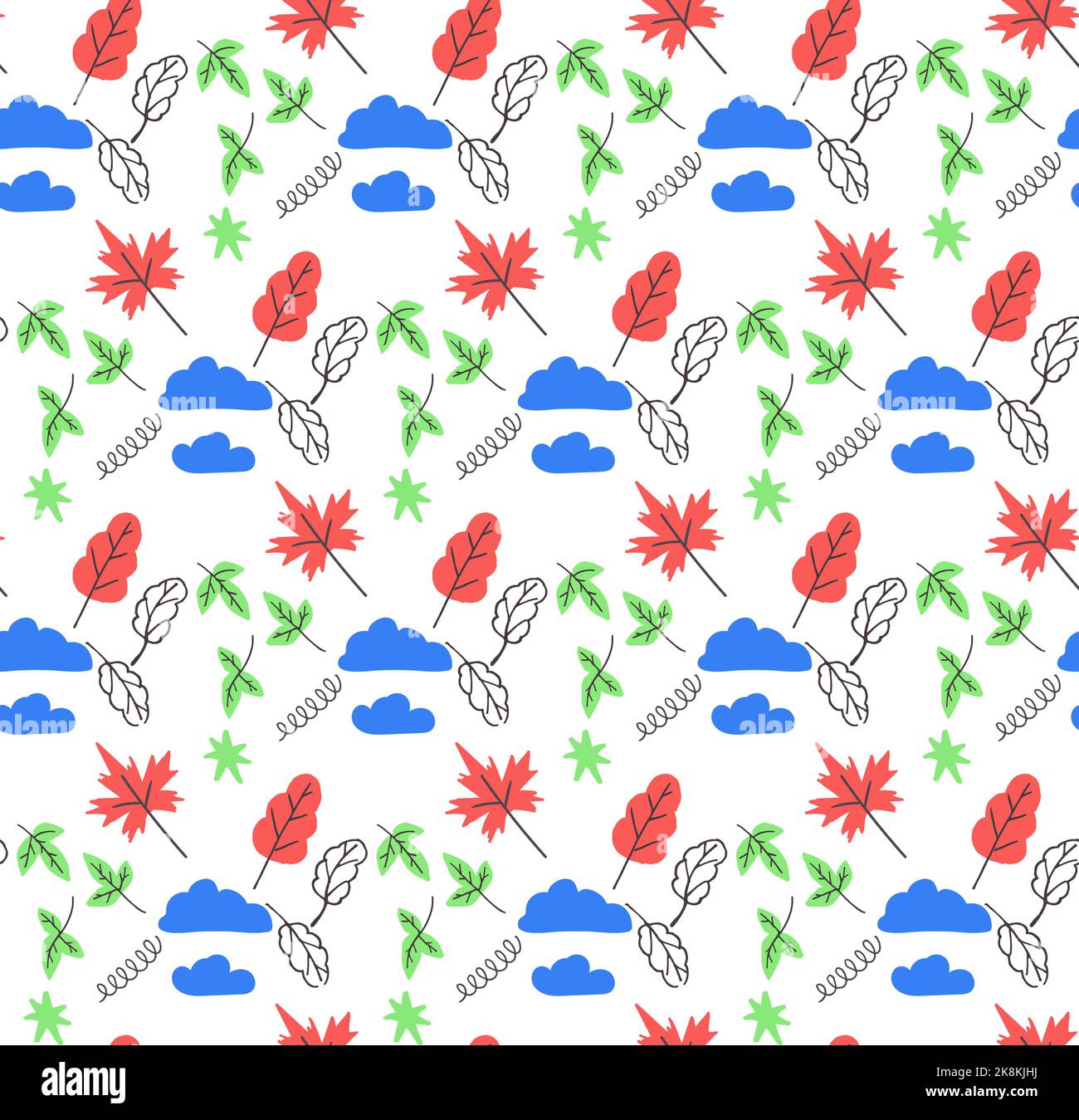 Doodles in notepad - autumn theme vector scribbles, seamless pattern Stock Vector