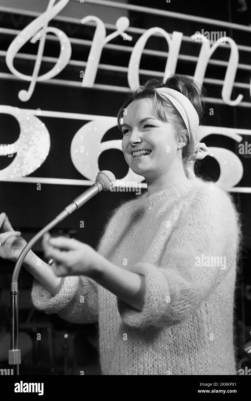 Oslo 19660205: Artist Anita Thallaug Unden The Norwegian Melody Grand Prix competition. Photo: NTB / NTB Stock Photo