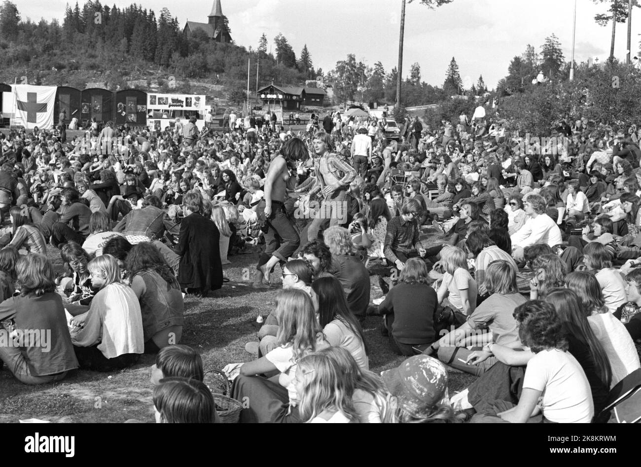 Oslo 19740622. 30,000 people participated in Ragnarock in Holmenkollen. Youth from all over the country showed up to hear the pop concert. Besides, they were looking for their culture Beatniks, hippies and beer. Photo: Aage Storløkken Current / NTB Stock Photo