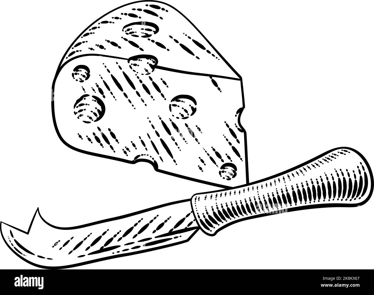 Wedge of Swiss Cheese Knife Vintage Woodcut Style Stock Vector