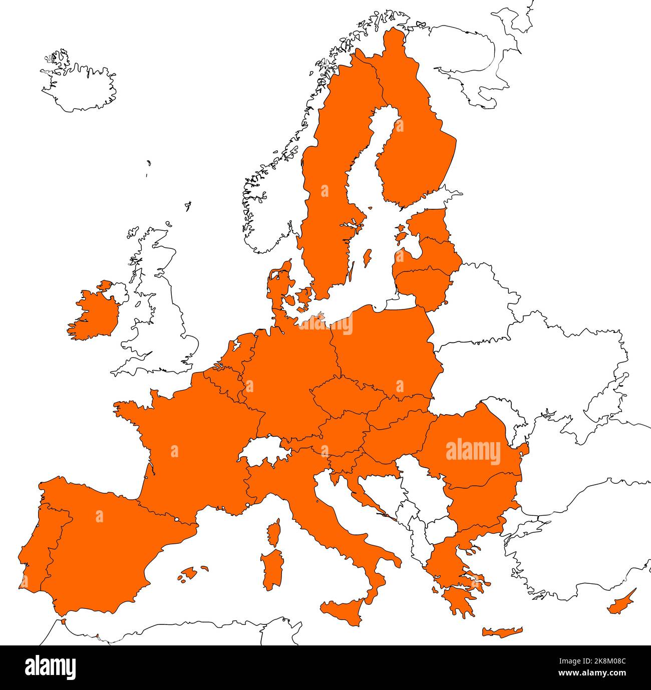 Map of Europe with EU countries filled with orange color Stock Photo Alamy