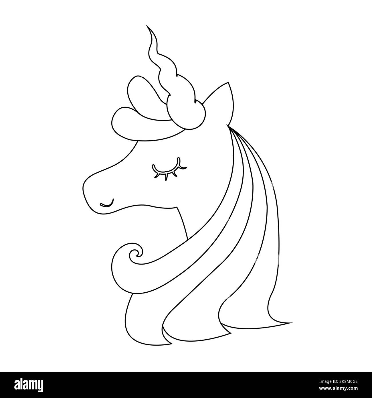 An animal outline of a happy unicorn, a printable drawing of a ...