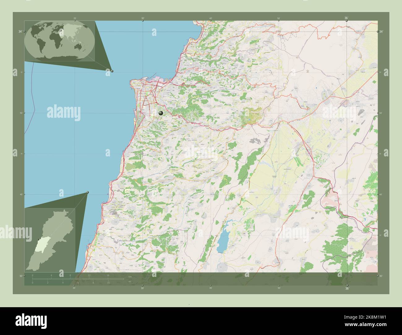 Mount Lebanon, governorate of Lebanon. Open Street Map. Corner auxiliary location maps Stock