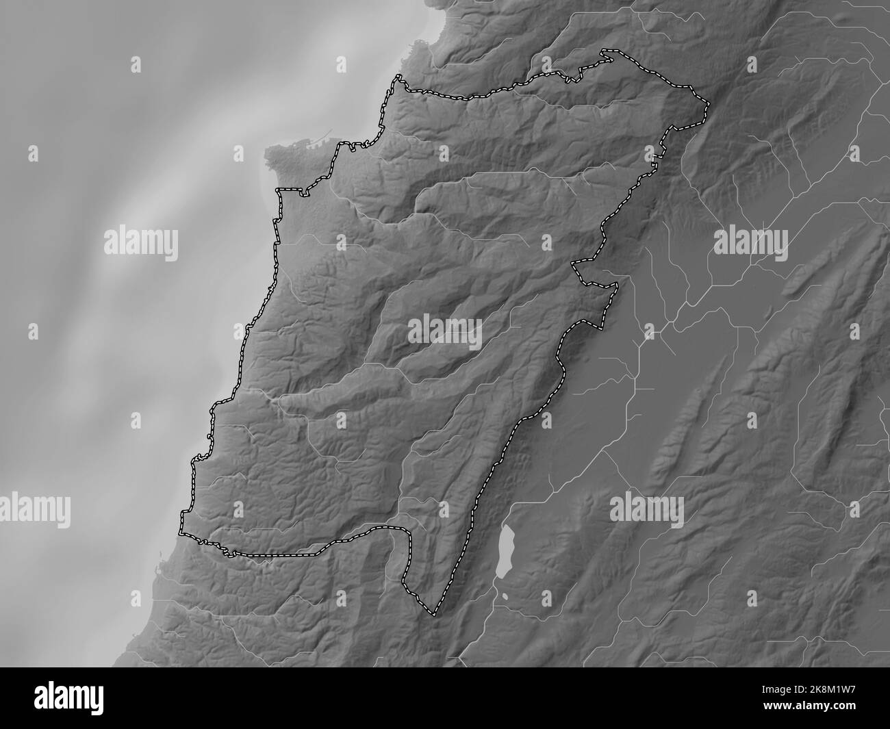 Mount Lebanon, governorate of Lebanon. Grayscale elevation map with
