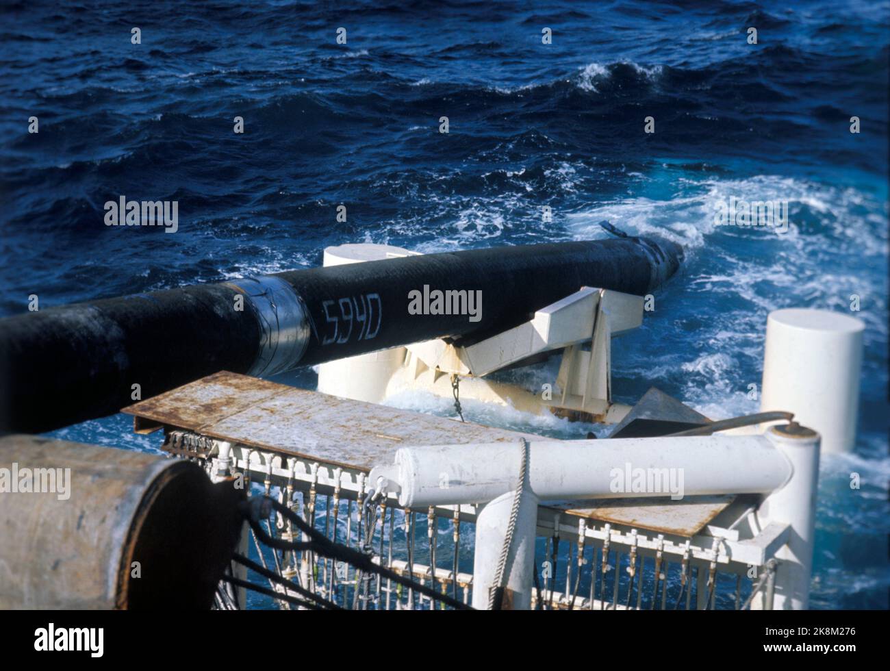 North Sea 197409. Work on the "Chowtaw II" plumbing vessel, with the