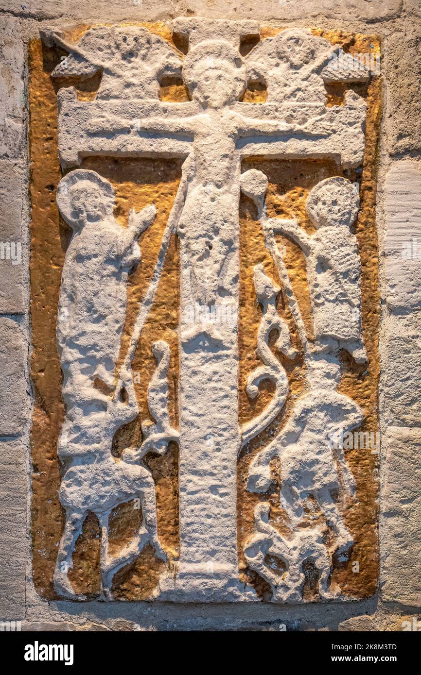 Interior of Romsey Abbey, a Norman church in Romsey town, Hampshire, England, UK. A Saxon Rood (cross) dating from about the year 960. Stock Photo