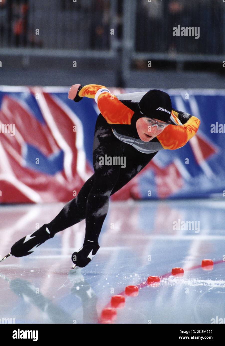 Hamar 19940227 Olympics at Lillehammer. Claudia Pechstein, Germany, under the 5000 meter race that she won. Action in the Viking ship in Hamar. Photo: Johnny Syversen, NTB Stock Photo
