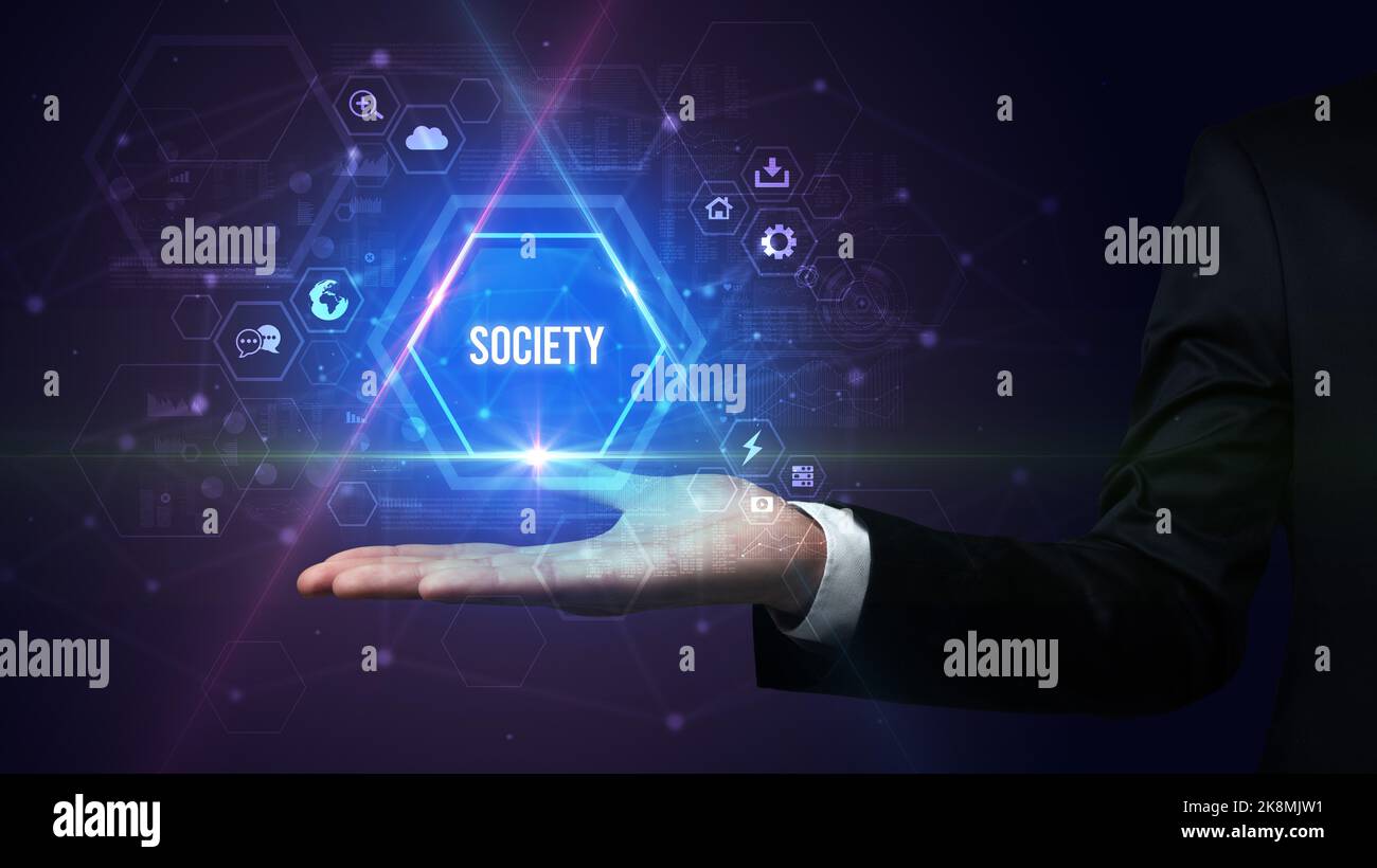Man hand holding social inscription Stock Photo - Alamy