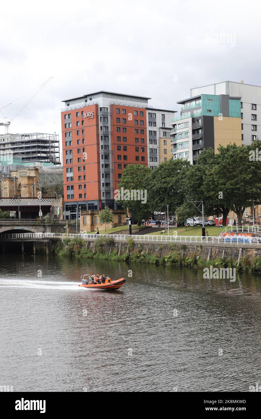 Rib sightseeing boat on River Clyde Glasgow Scotland July 2022 Stock