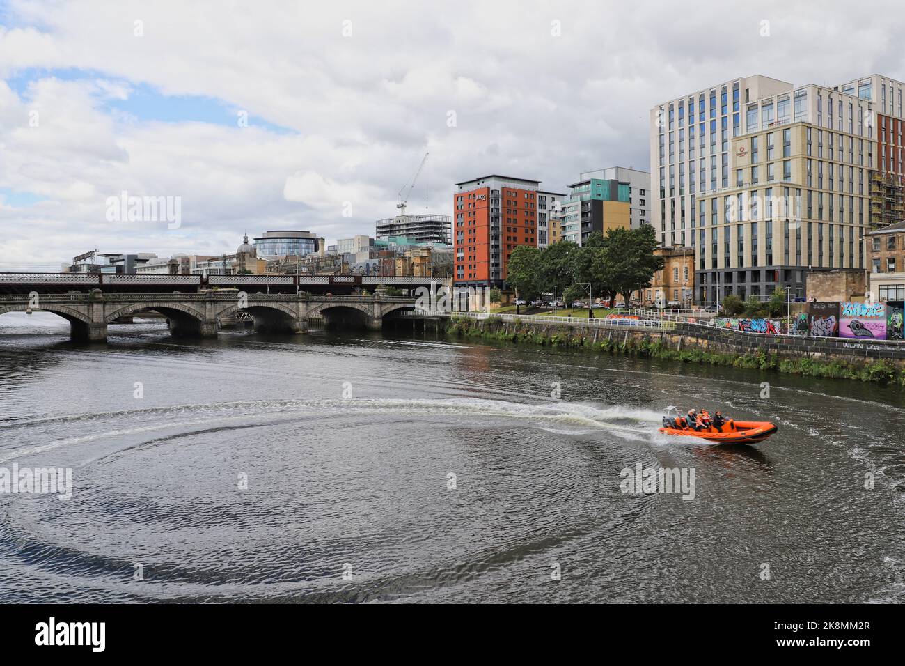 Rib sightseeing boat on River Clyde Glasgow Scotland July 2022 Stock